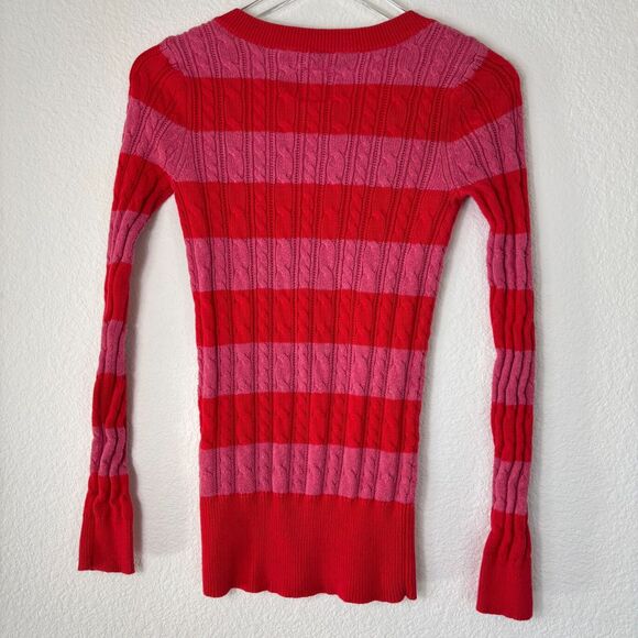 Y2K American Eagle Womens V-neck Sweater S Cable knit Striped Multicolor 2011 - Picture 9 of 13